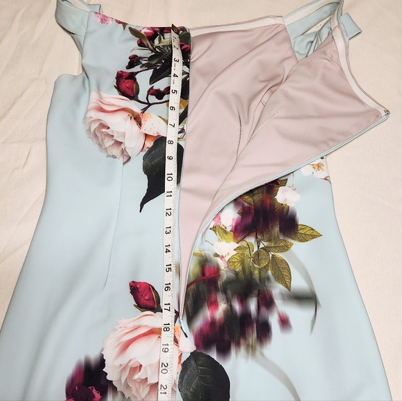 Ignite Evenings Off The Shoulder Floral Cocktail Fitted Dress Aqua Multi-Color 8 - Picture 8 of 10